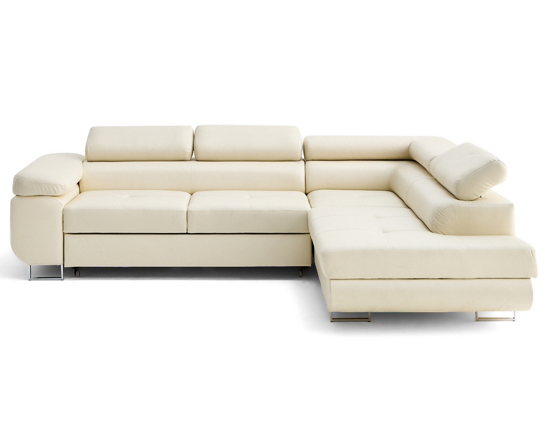 Canapé d'angle droit 5 places convertible avec coffre et têtières en simili Zaria