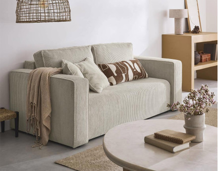 Canapé droit 2 places en velours côtelé Topaze