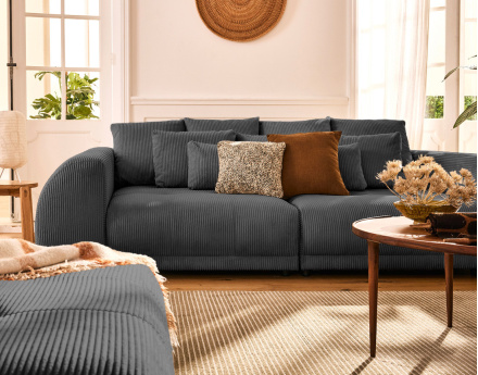 Canapé droit 4 places en velours côtelé Amadora