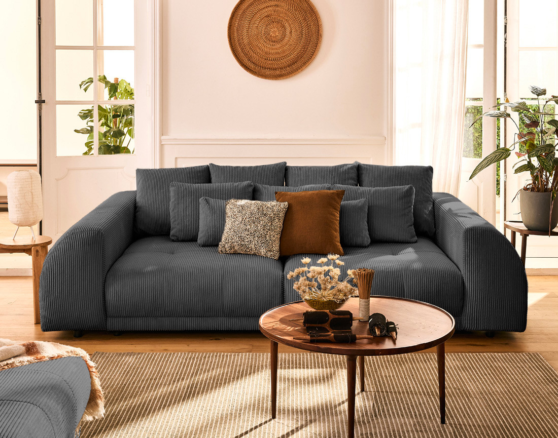 Canapé droit 4 places en velours côtelé Amadora