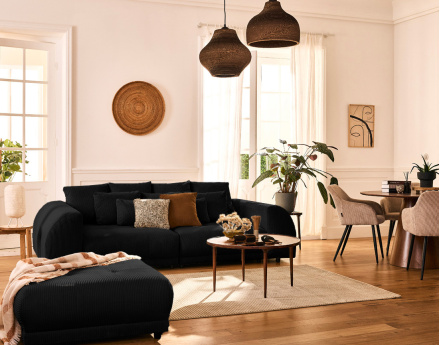 Canapé droit 4 places en velours côtelé Amadora