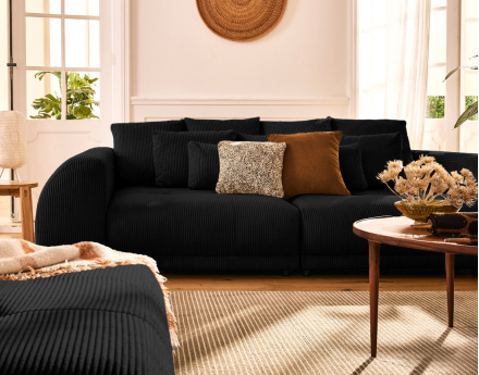 Canapé droit 4 places en velours côtelé Amadora