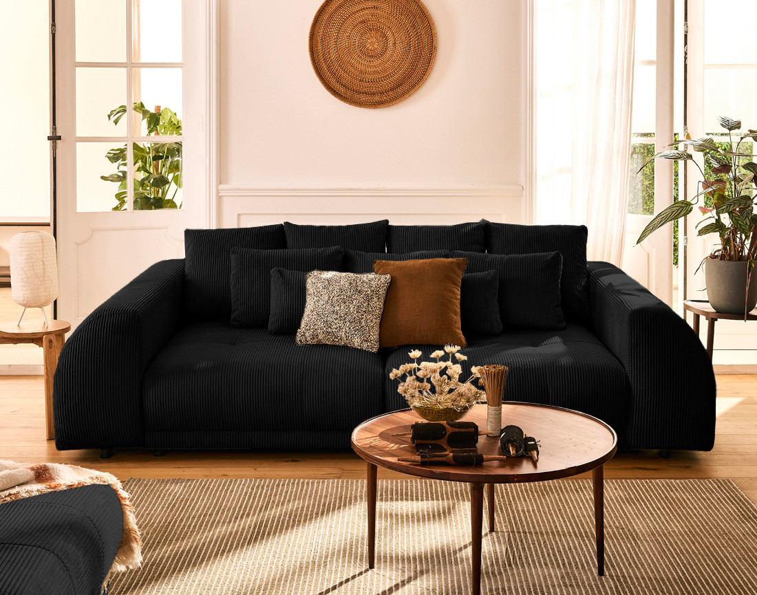 Canapé droit 4 places en velours côtelé Amadora