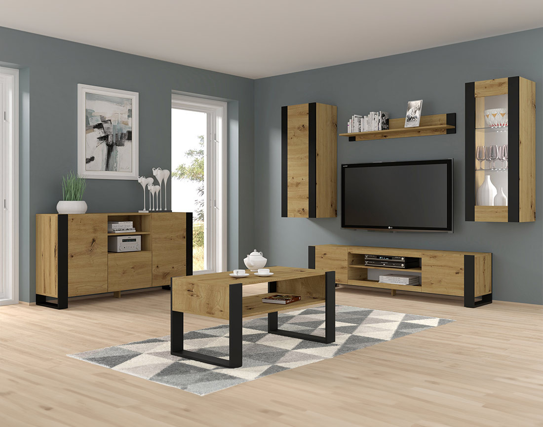 Buffet bas bois et noir 158 cm Pedro