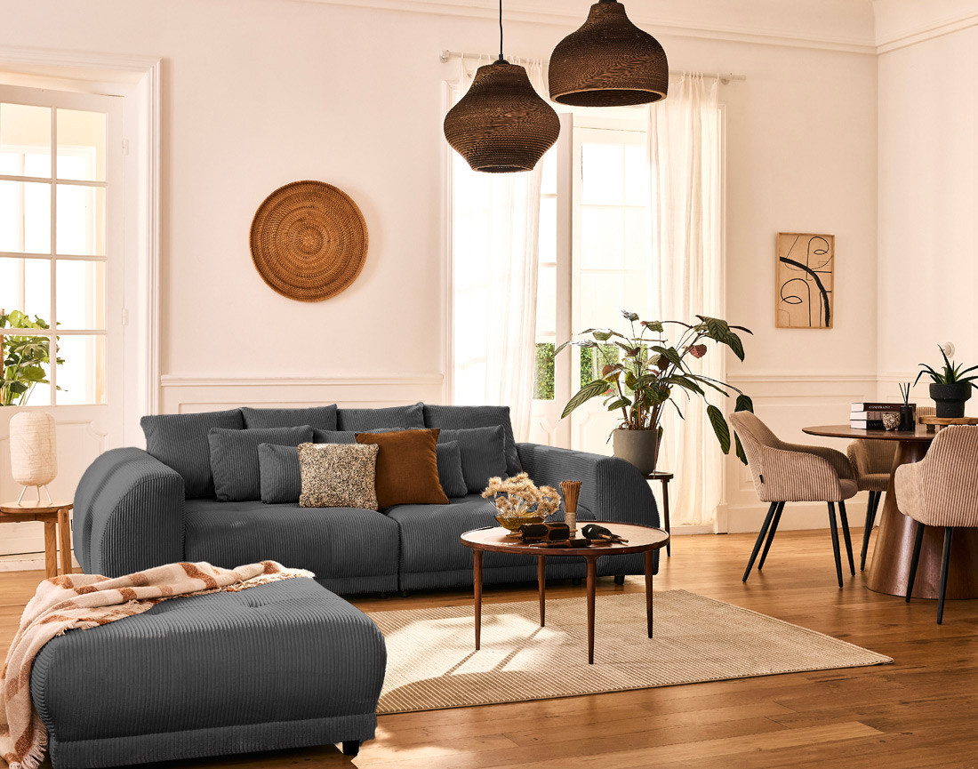 Pouf en velours côtelé Amadrora