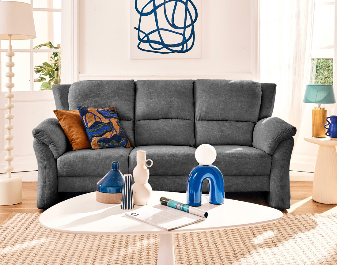 Canapé droit 3 places en tissu velours relief Bastille