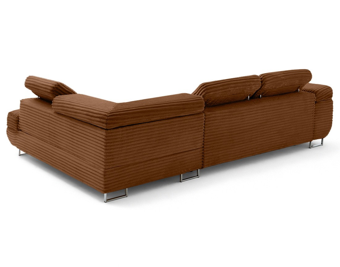 Canapé d'angle droit 5 places convertible avec coffre et têtières en velours côtelé grosses côtes Zaria