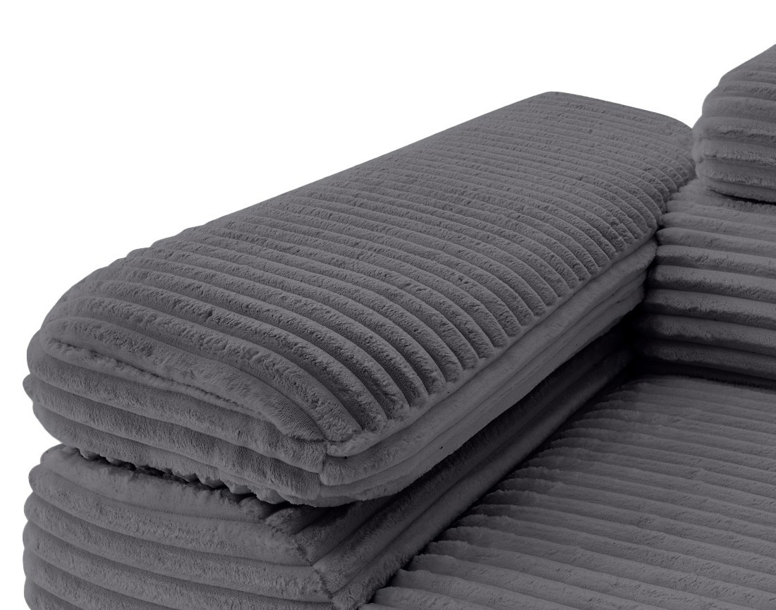 Canapé d'angle droit 5 places convertible avec coffre et têtières en velours côtelé grosses côtes Zaria