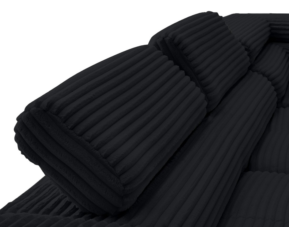 Canapé d'angle droit 5 places convertible avec coffre et têtières en velours côtelé grosses côtes Zaria