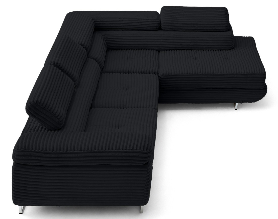 Canapé d'angle droit 5 places convertible avec coffre et têtières en velours côtelé grosses côtes Zaria