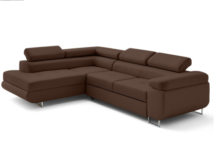 Canapé d'angle gauche 5 places convertible avec coffre et têtières en simili Zaria