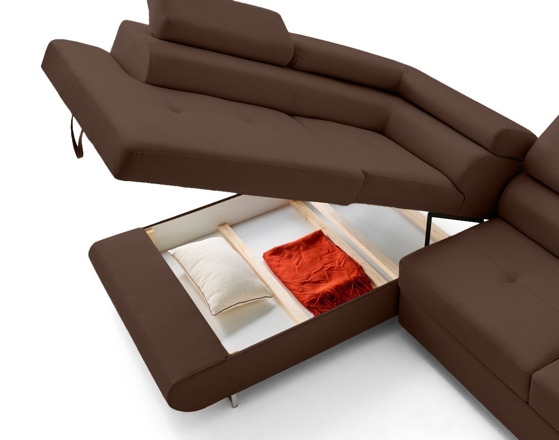 Canapé d'angle gauche 5 places convertible avec coffre et têtières en simili Zaria