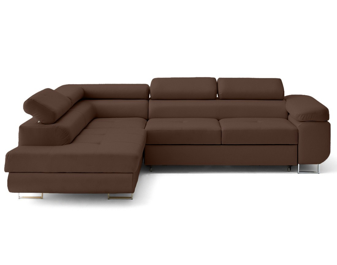 Canapé d'angle gauche 5 places convertible avec coffre et têtières en simili Zaria