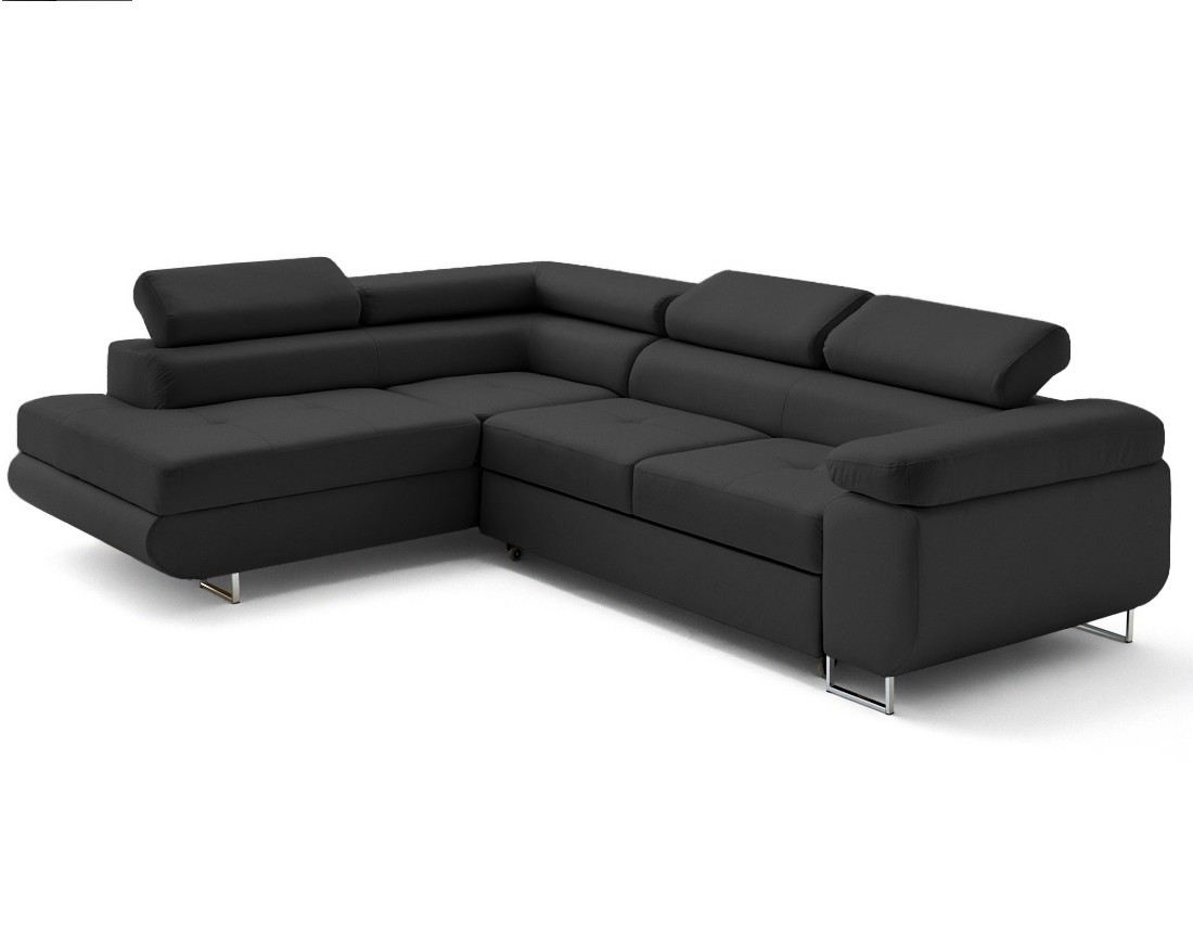 Canapé d'angle gauche 5 places convertible avec coffre et têtières en simili Zaria