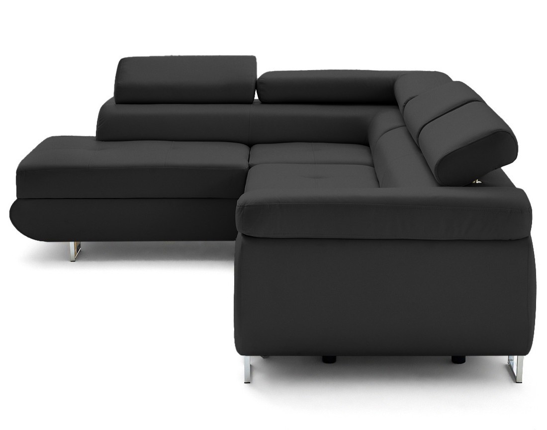 Canapé d'angle gauche 5 places convertible avec coffre et têtières en cuir vegan Zaria