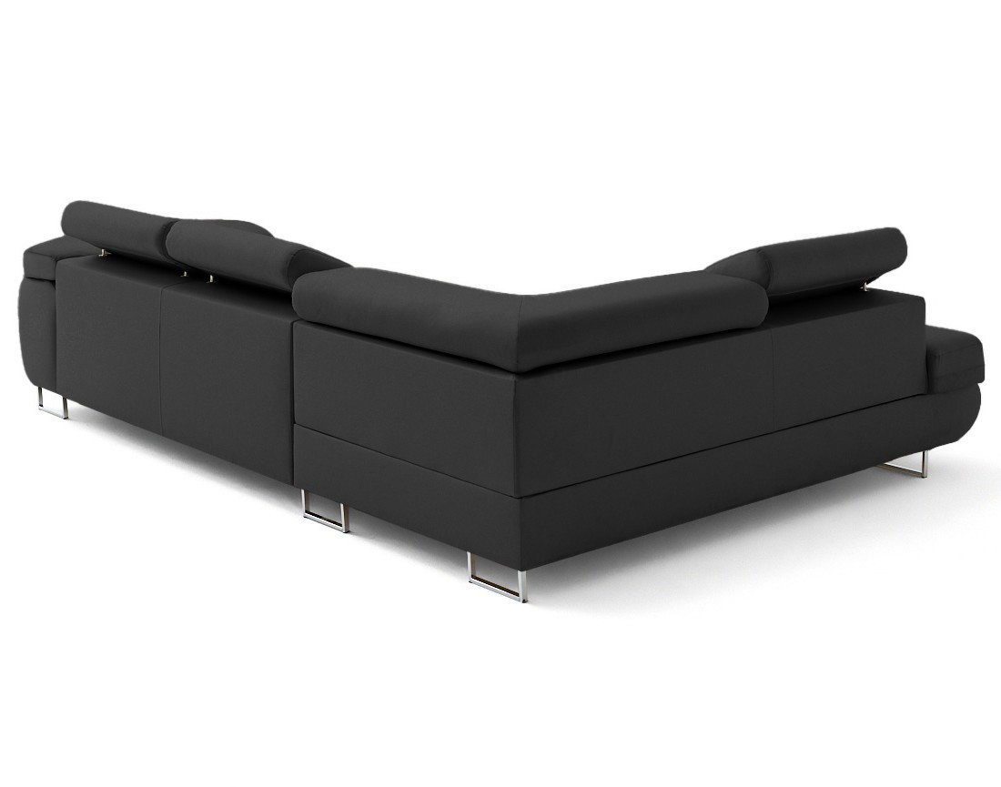 Canapé d'angle gauche 5 places convertible avec coffre et têtières en cuir vegan Zaria