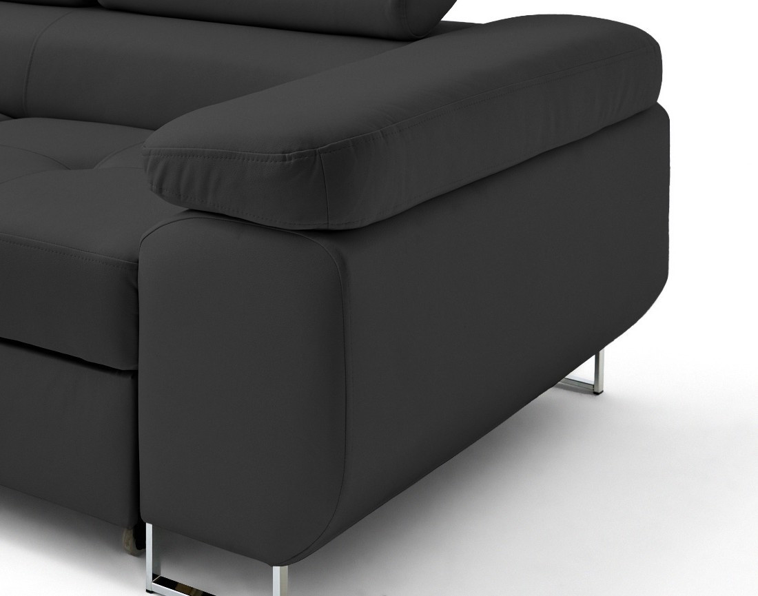 Canapé d'angle gauche 5 places convertible avec coffre et têtières en cuir vegan Zaria