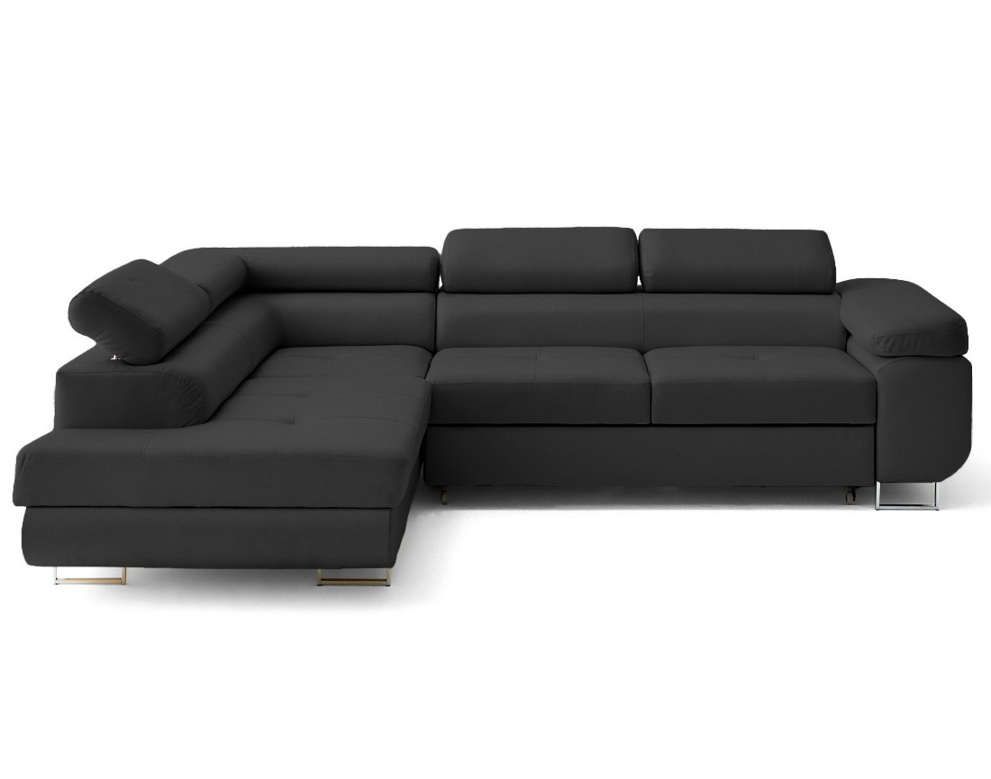 Canapé d'angle gauche 5 places convertible avec coffre et têtières en simili Zaria