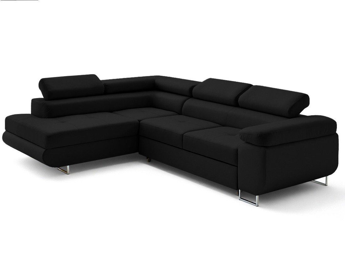 Canapé d'angle gauche 5 places convertible avec coffre et têtières en simili Zaria