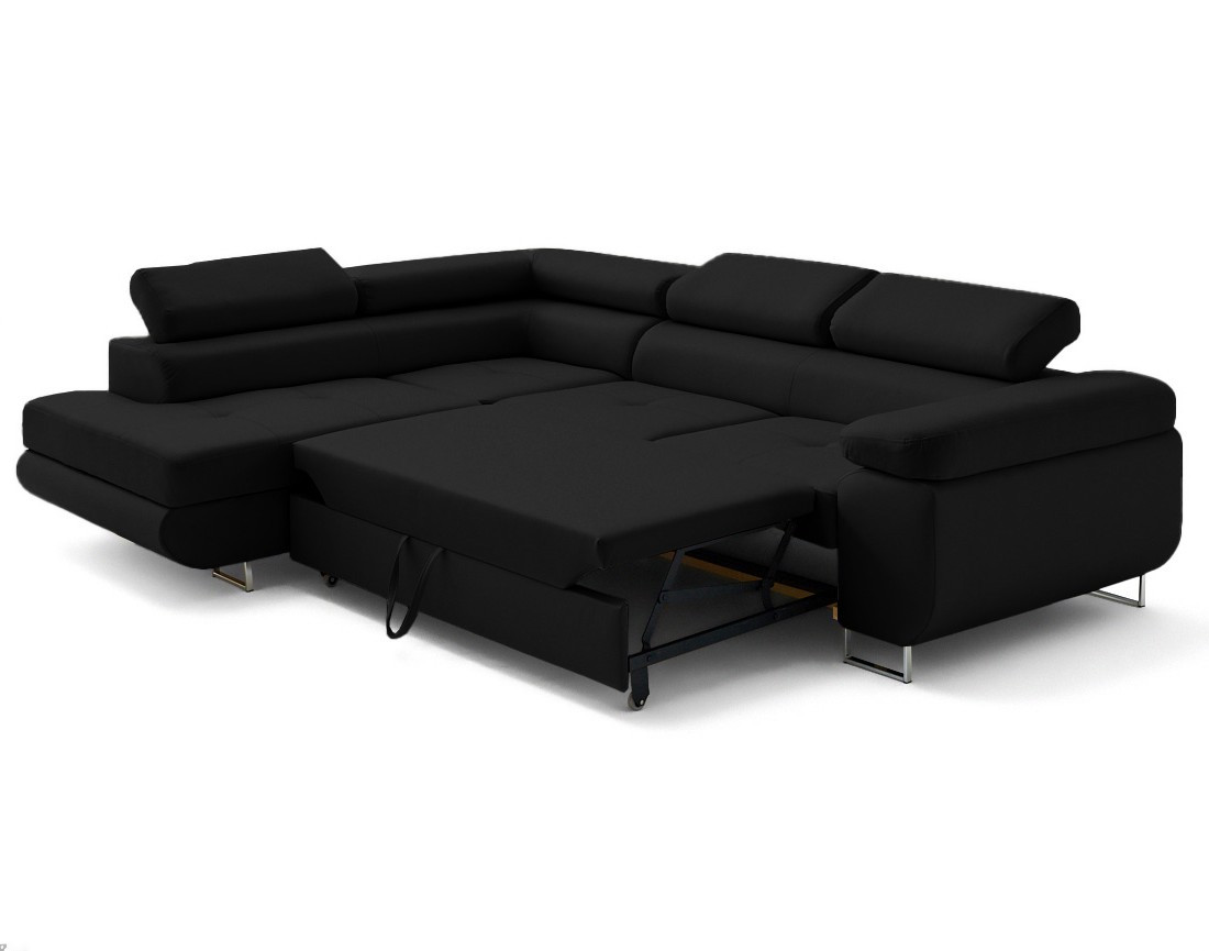 Canapé d'angle gauche 5 places convertible avec coffre et têtières en simili Zaria