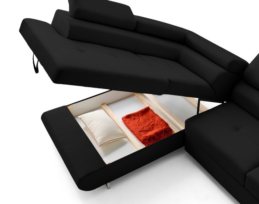 Canapé d'angle gauche 5 places convertible avec coffre et têtières en simili Zaria