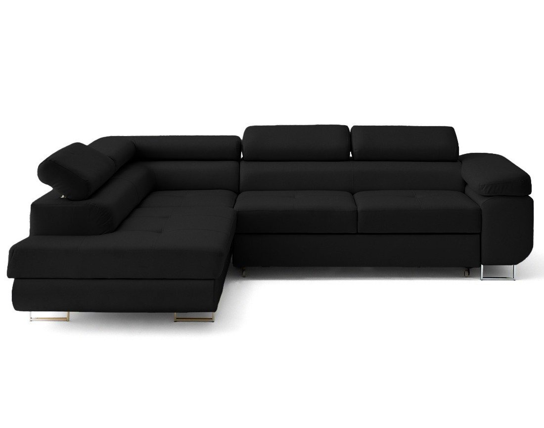 Canapé d'angle gauche 5 places convertible avec coffre et têtières en simili Zaria