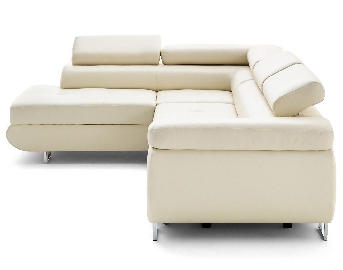 Canapé d'angle gauche 5 places convertible avec coffre et têtières en simili Zaria