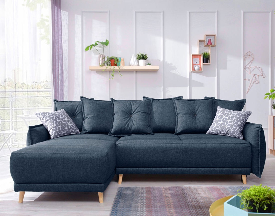 Lena - Canapé scandinave d'angle réversible convertible avec rangement