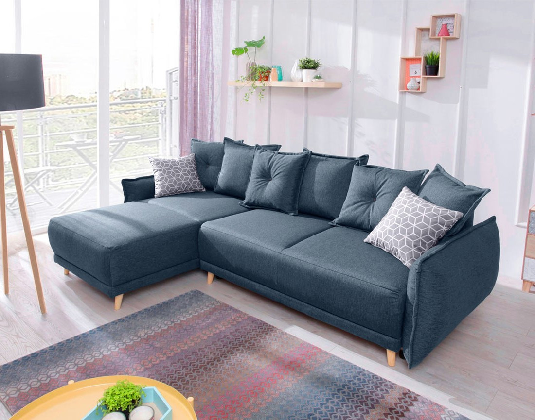 Lena - Canapé scandinave d'angle réversible convertible avec rangement