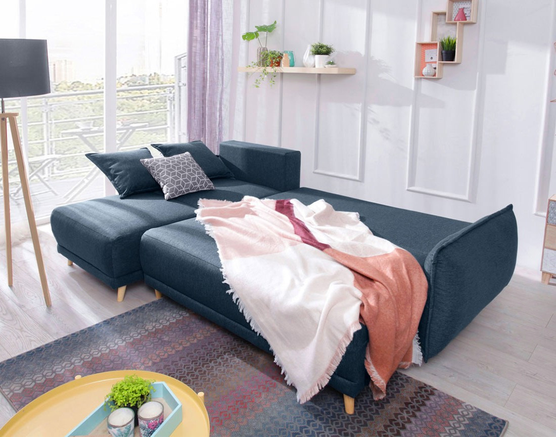 Lena - Canapé scandinave d'angle réversible convertible avec rangement