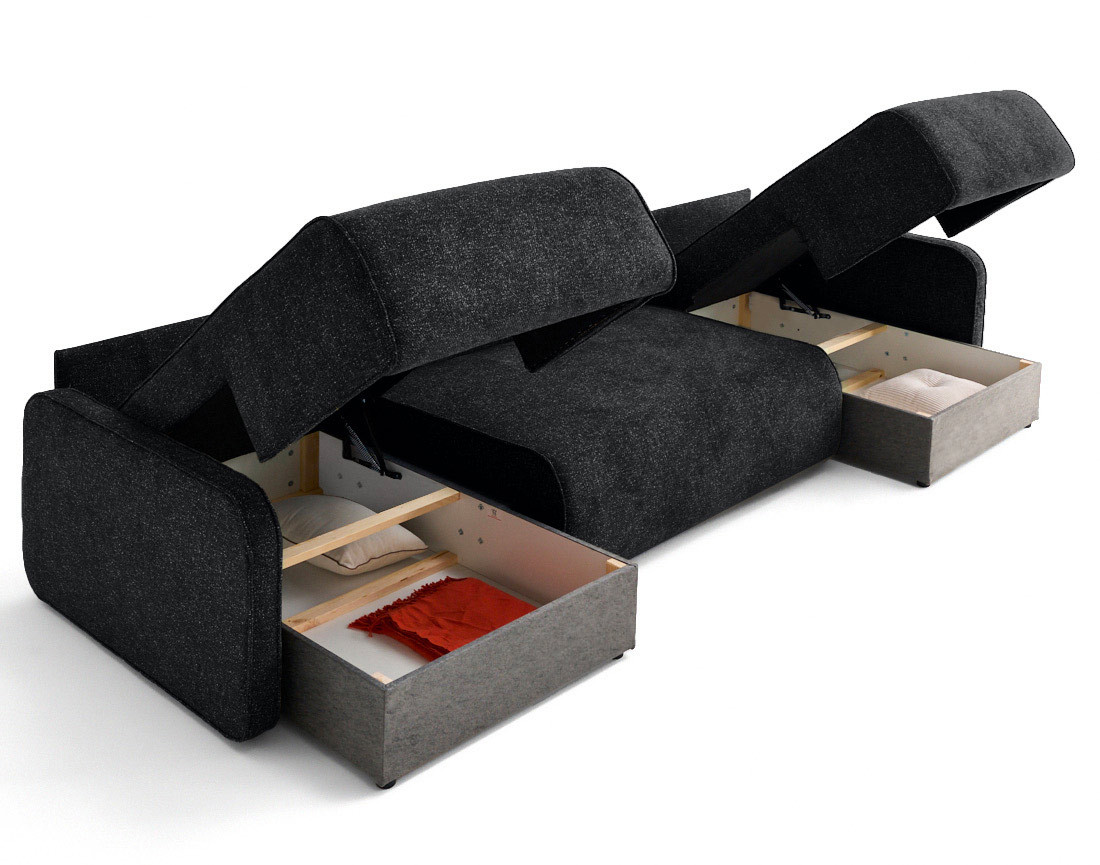 Canapé panoramique en U 7 places convertibles avec coffres en tissu moucheté Apolline