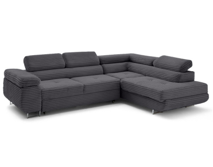 Canapé d'angle droit 5 places convertible avec coffre et têtières en velours côtelé grosses côtes Zaria