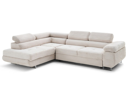 Canapé d'angle gauche 5 places convertible avec coffre et têtières en velours côtelé grosses côtes Zaria