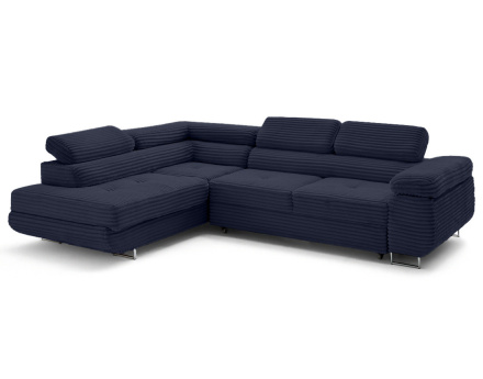 Canapé d'angle gauche 5 places convertible avec coffre et têtières en velours côtelé grosses côtes Zaria