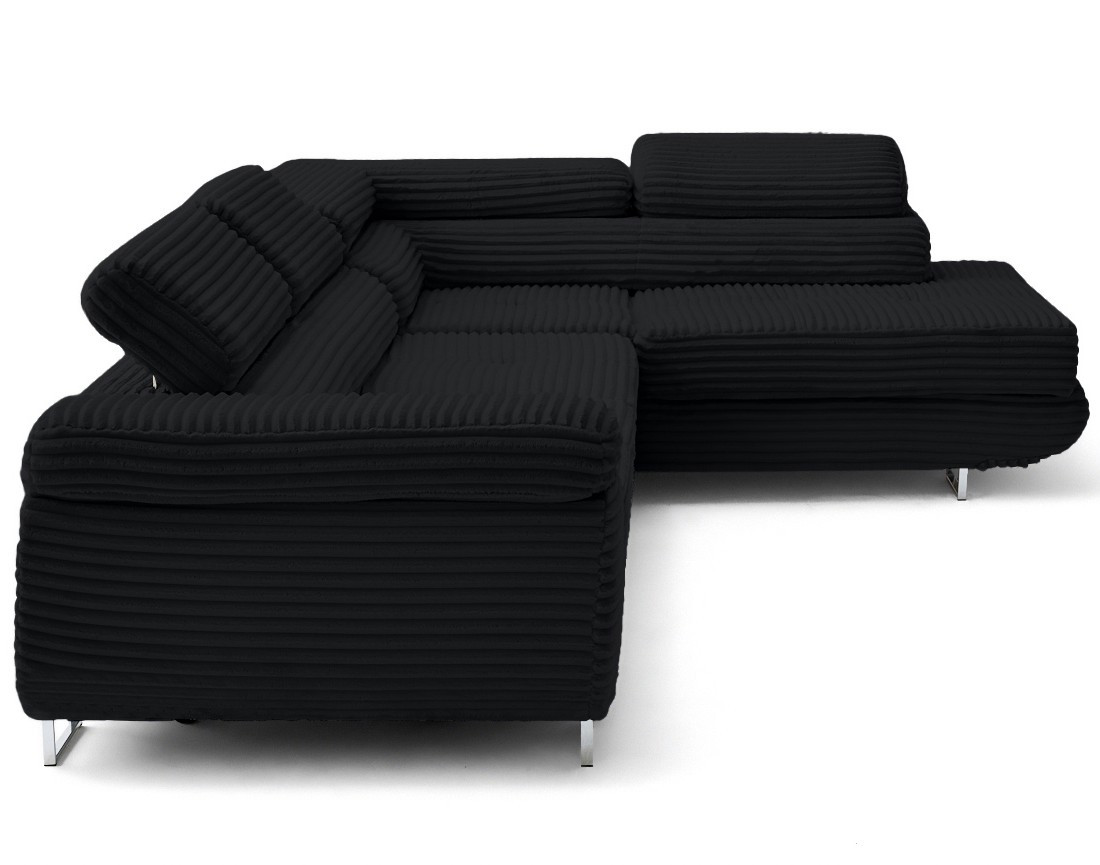 Canapé d'angle droit 5 places convertible avec coffre et têtières en velours côtelé grosses côtes Zaria