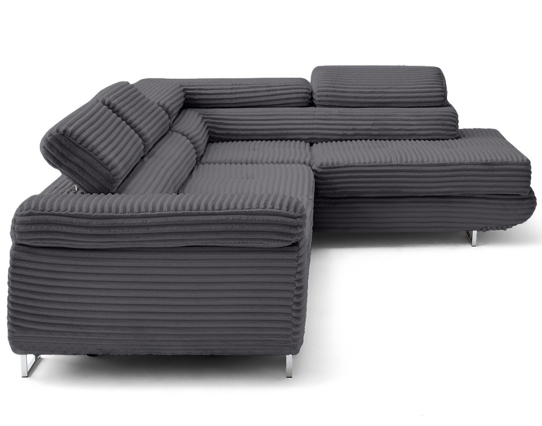Canapé d'angle droit 5 places convertible avec coffre et têtières en velours côtelé grosses côtes Zaria