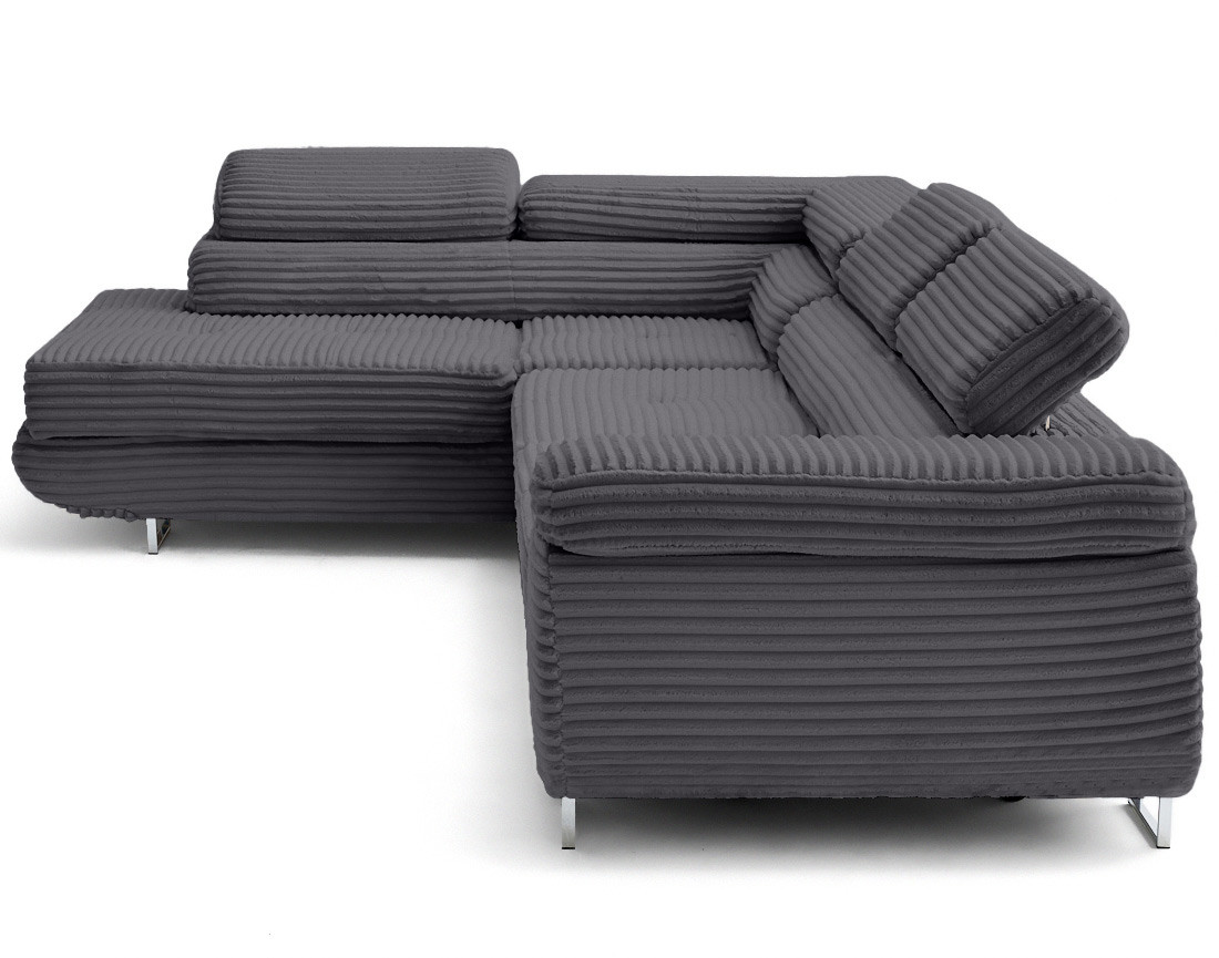 Canapé d'angle gauche 5 places convertible avec coffre et têtières en velours côtelé grosses côtes Zaria