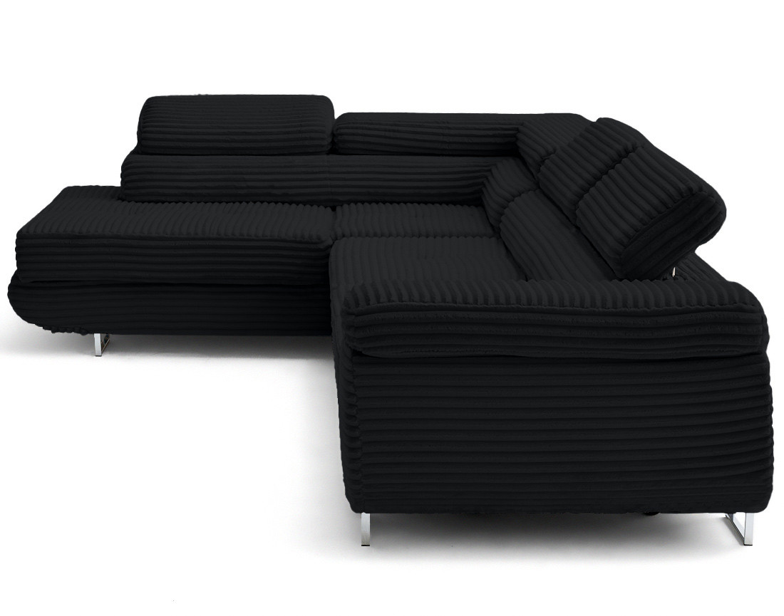 Canapé d'angle gauche 5 places convertible avec coffre et têtières en velours côtelé grosses côtes Zaria