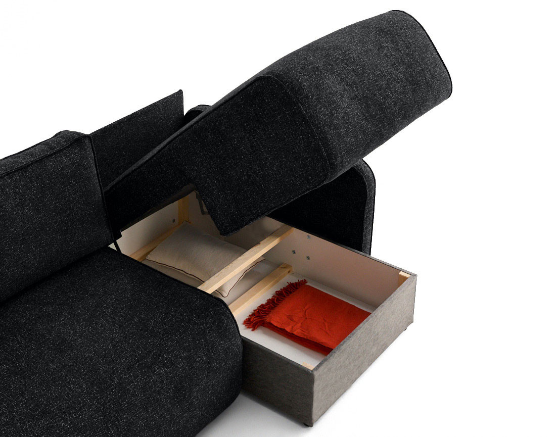 Canapé d'angle réversible 4 places convertible avec coffres en tissu moucheté Apolline