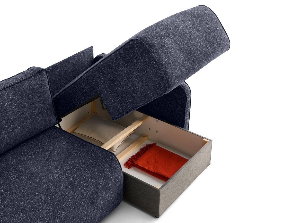 Canapé d'angle réversible 4 places convertible avec coffres en tissu moucheté Apolline