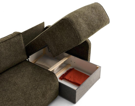 Canapé d'angle réversible 4 places convertible avec coffres en tissu moucheté Apolline