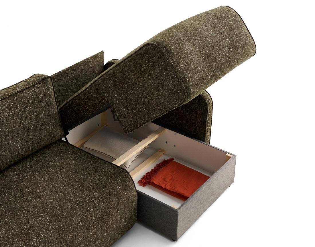 Canapé d'angle réversible 4 places convertible avec coffres en tissu moucheté Apolline