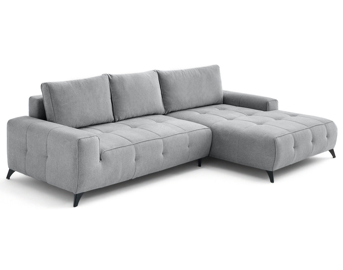 Canapé d'angle droit 4 places convertible avec coffre en tissu texturé Rimini