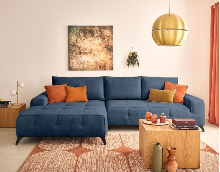 Canapé d'angle gauche 4 places convertible avec coffre en tissu texturé Rimini