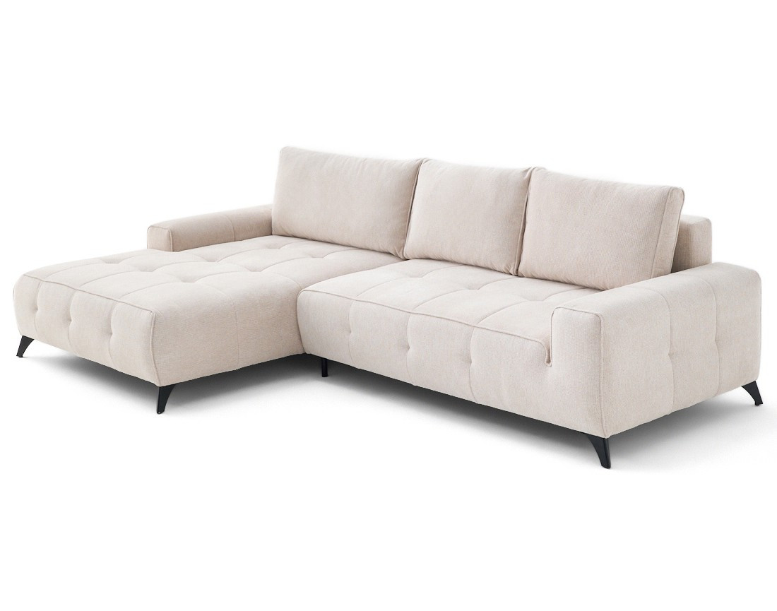 Canapé d'angle gauche 4 places convertible avec coffre en tissu texturé Rimini