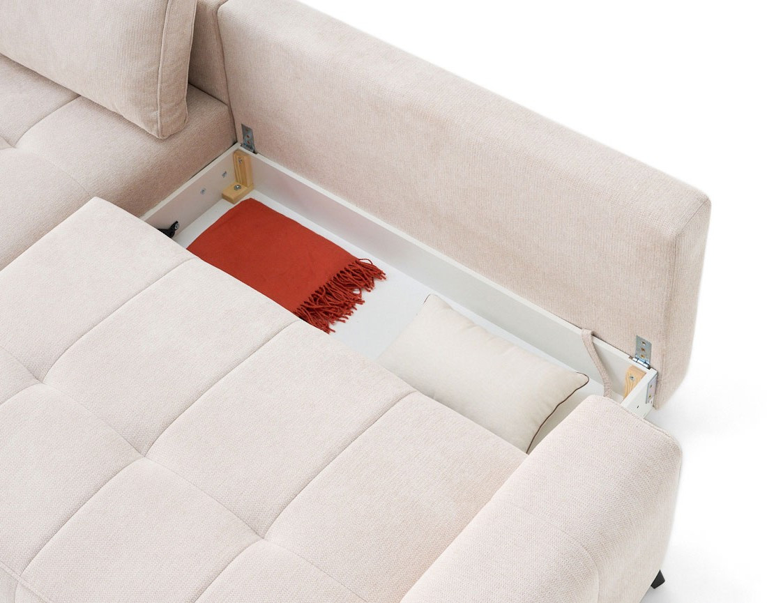 Canapé d'angle gauche 4 places convertible avec coffre en tissu texturé Rimini
