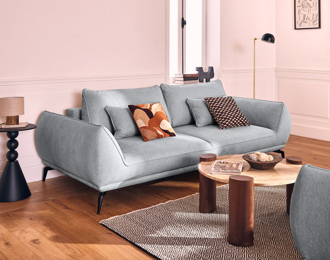 Canapé droit 3 places convertible en tissu texturé Arica