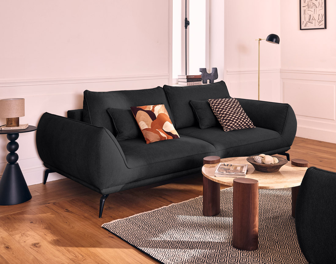 Canapé droit 3 places convertible en tissu texturé Arica