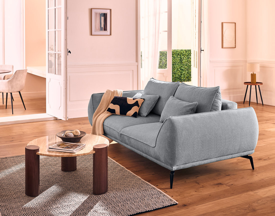 Canapé droit 2 places en tissu texturé Arica