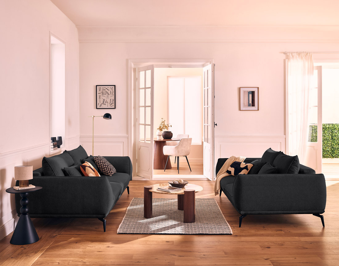 Canapé droit 2 places en tissu texturé Arica